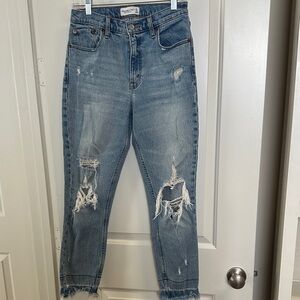 Abercrombie & Fitch Blue Distressed Cropped Jeans